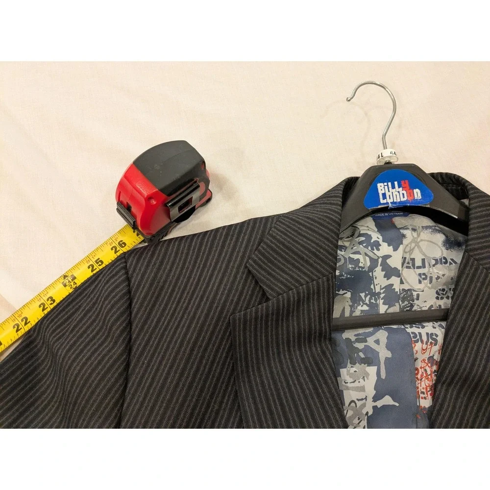 Billy London Jacket Mens 44L Gray Pinstripe Blazer Coat Two Button 10-BL2292 NWT